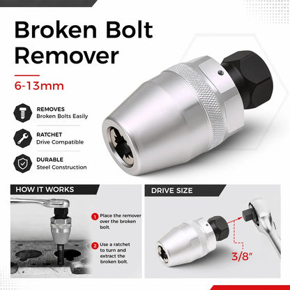 6-13mm Broken Bolt Extractor Set - Metal Damaged Stud Remover Tool for Impact Wrench and Ratchet, Non-Electric Manual Operation