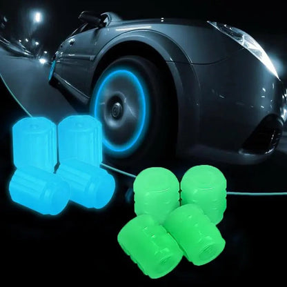 Fluorescent Glow-in-Dark Waterproof Shine Air Caps Cover, Universal Glow-Ready Caps for Car Tire Valves & Bike Stem Covers, Great for Bike and Car Use
