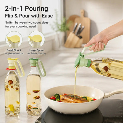 Plastic Bottle Pour Spout Cap Dispenser - 2 Count, Portable Kitchen Utensil with Carry Handle, Detachable Wide Mouth & Different Caliber, for DIY Oil Pots & Refrigerator Cold Water Making