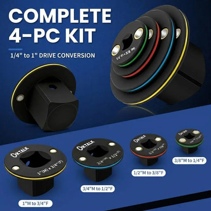 2026 Upgraded Low Profile Impact Socket Adapter Set, 4PCS Stubby Drive Ratchet Adapters, 1/4" to 3/8", 3/8" to 1/2", 1/2" to 3/4", 3/4" to 1", Compact Tools for Tight Spaces, Perfect Father's Day Gift