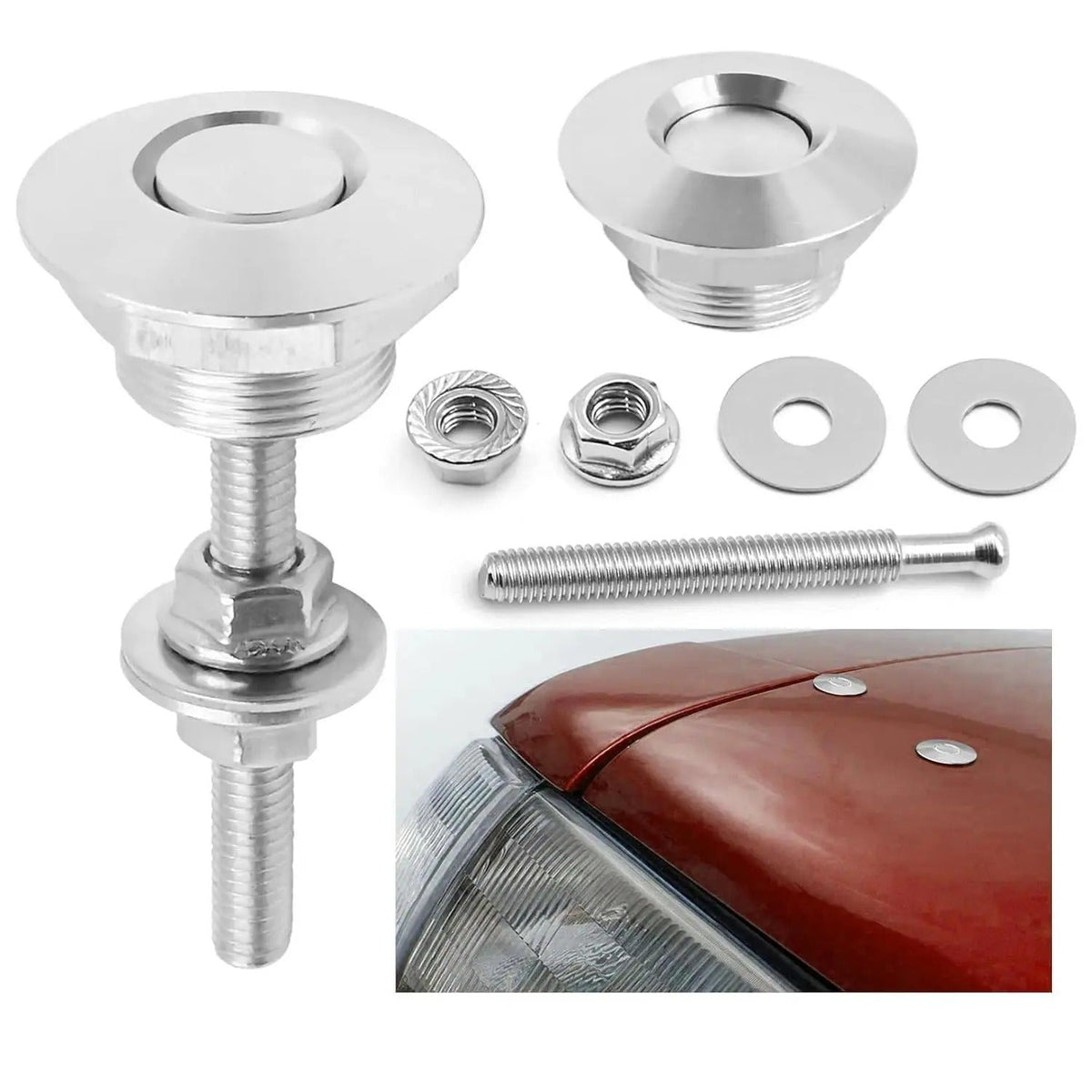 4Pcs Universal Anodizing Treatment Aluminum Quick-Release Lock Latches, 1.25-Inch Diameter Silver Easy-to-Use Anti-Aging Fasteners for Vehicles, Cabinets, Bumper, Hood, License Plate