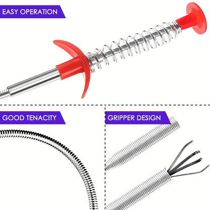 78.74-Inch Flexible Grabber Claw Reacher Tool - 4-Claw Bendable Hose, 0.7cm Bathroom Drain Clog Remover with Flexibility, Accessible to Narrow Places for Drain Cleaning Needs, 78.74 Inches