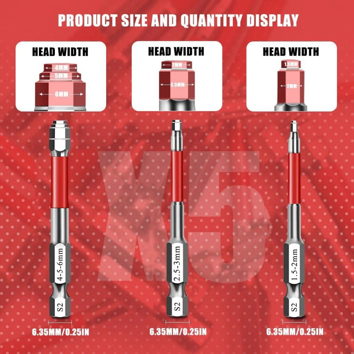 6-Piece Metal Hex Socket Screwdriver Bit Set - Hex Shanks, Pagoda Centering Internal Design, Magnetic Tips, 1.5mm-6mm Nut Tightening, Torque Boost, Compatible with Drills/Wrenches, for Hand Tools, Tools and Gadgets, Construction, Household Work