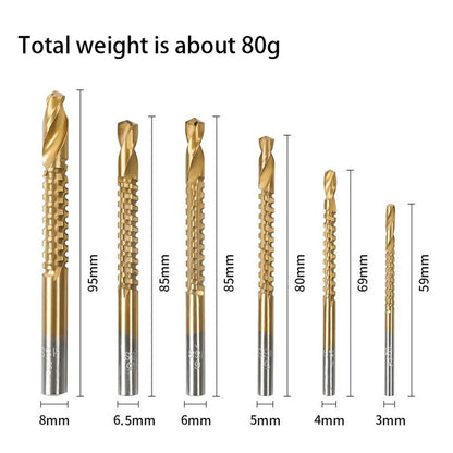 6-Pack Titanium-Plated High-Speed Steel Power Drill Bits Set, Straight Shank Durable Construction, Wear-Resistant Titanium Coating for Wood & Plastic Drilling, Drilling Only Not for Cutting Drillbits Metal Drill Bits