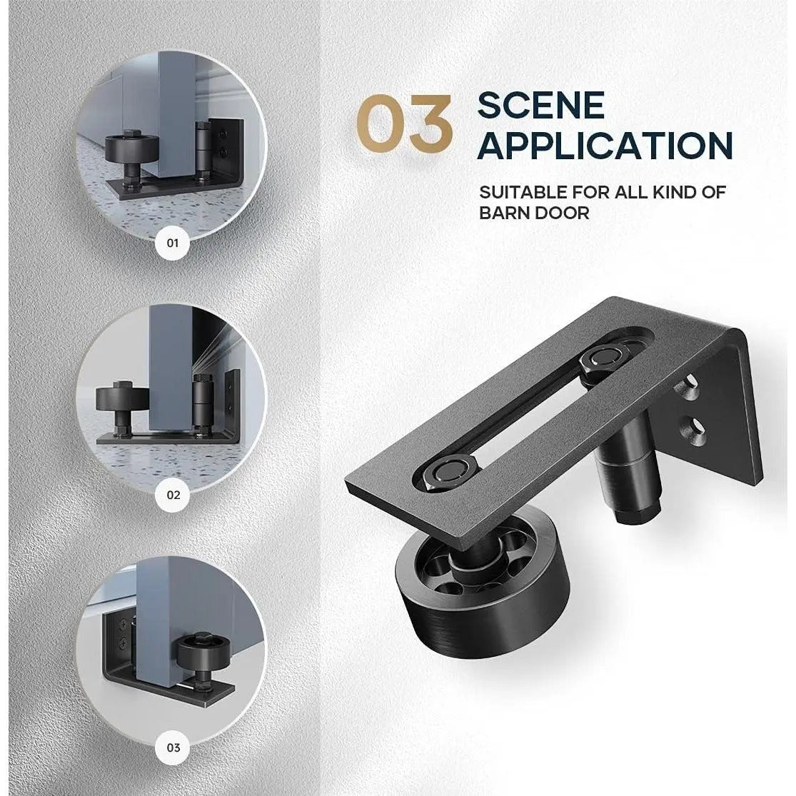Barn Door Floor Guide,8 Assemble Setup Options,Wall Mount System,Adjustable Stay Roller,Flush Flat Bottom Design
