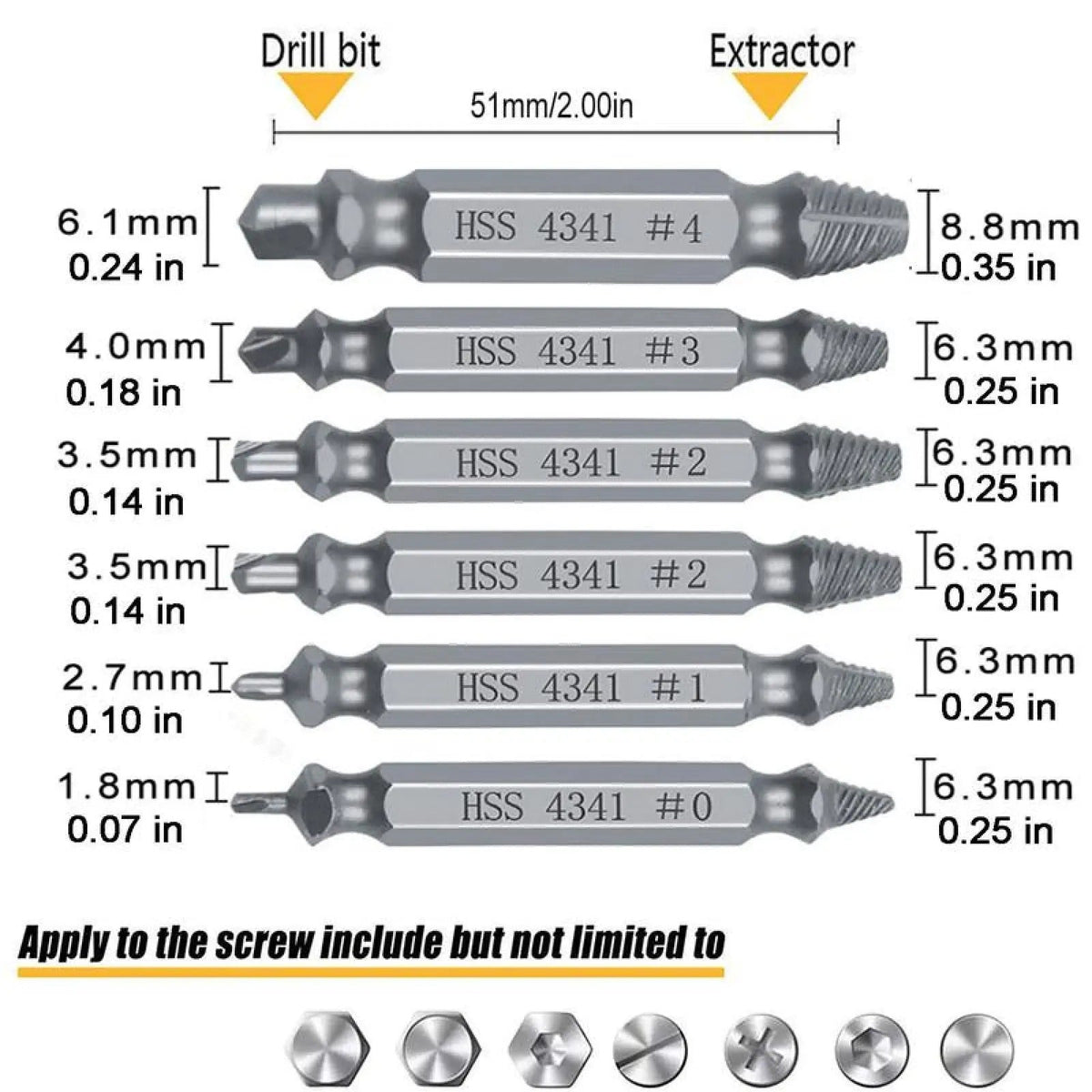6-Count Broken Screw & Bolt Extractor Set, Double-Head Design Hardware Tool for Broken Bolt Fix, Sliding Tooth Fix & Damaged Screws, Clip-On Bit Power Tool Accessory for Household Repair