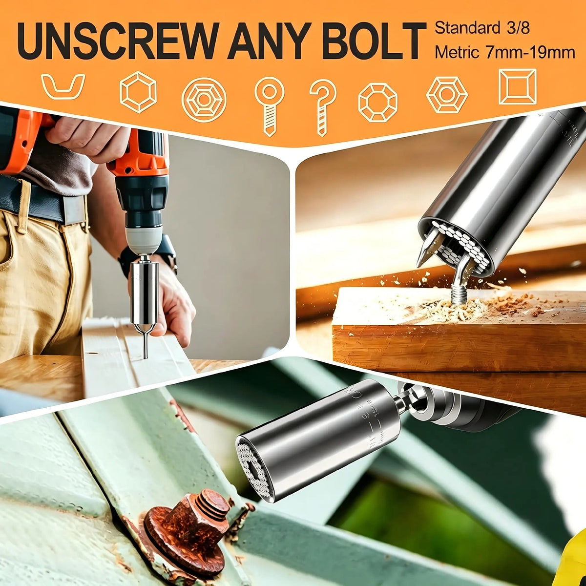 Universal Socket Tools Gifts for Men - Christmas Stocking Stuffers for Men Cool Stuff Ideas Gadgets Birthday Gifts for Him Dad Husband Women Grip Socket Set with Power Drill Adapter (7‑19mm)