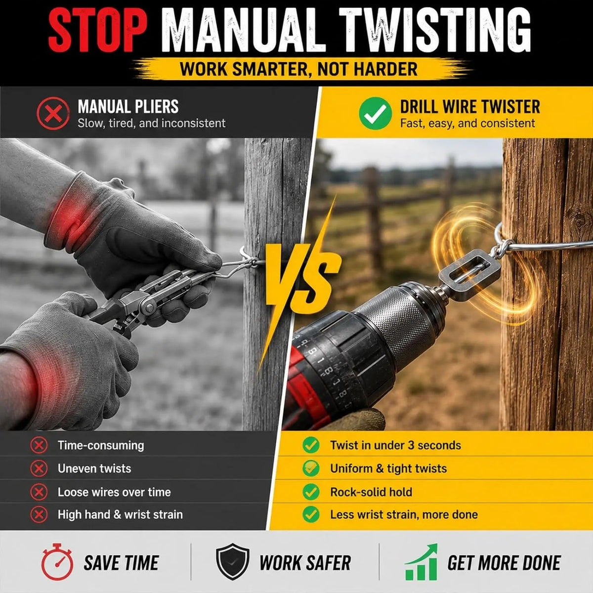 Heavy Duty Multifunctional Wire Twister-Knotter with Twist Sleeve, #9 & #11 Sizes, High-Hardness Steel Tool, Big-Diameter Fit, High Efficiency for General Bundling, Greenhouse Assembly