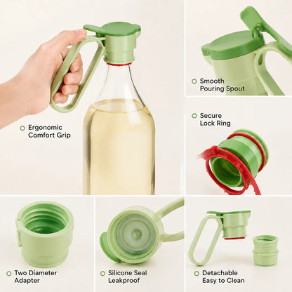 Plastic Bottle Pour Spout Cap Dispenser - 2 Count, Portable Kitchen Utensil with Carry Handle, Detachable Wide Mouth & Different Caliber, for DIY Oil Pots & Refrigerator Cold Water Making