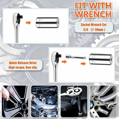 Universal Socket Tools Gifts for Men - Christmas Stocking Stuffers for Men Cool Stuff Ideas Gadgets Birthday Gifts for Him Dad Husband Women Grip Socket Set with Power Drill Adapter (7‑19mm)