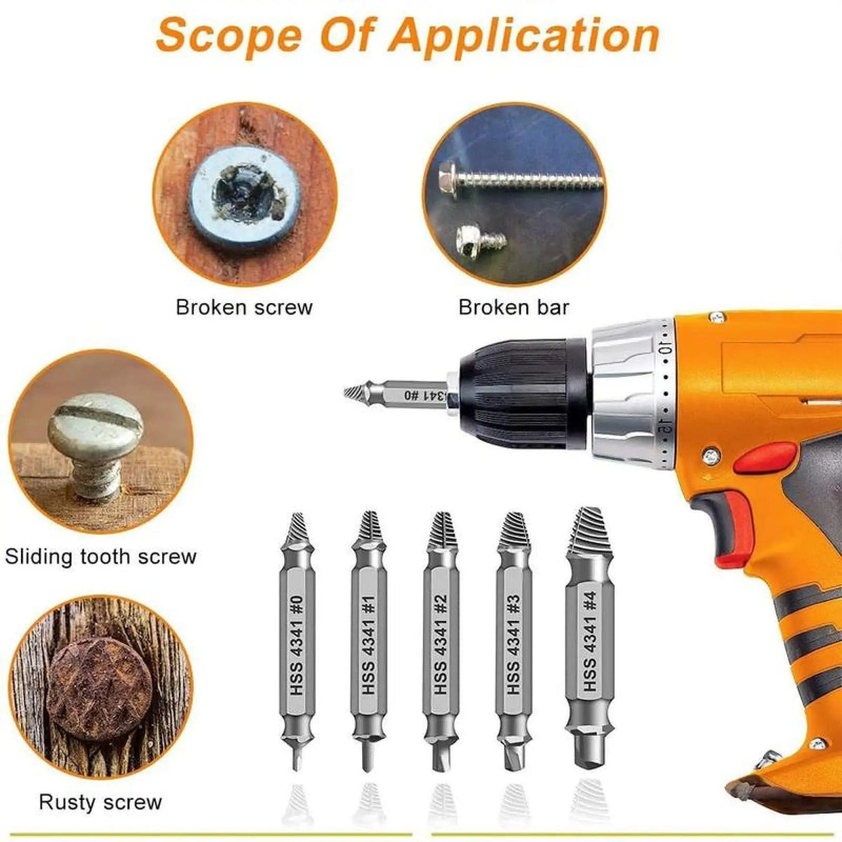 6-Count Broken Screw & Bolt Extractor Set, Double-Head Design Hardware Tool for Broken Bolt Fix, Sliding Tooth Fix & Damaged Screws, Clip-On Bit Power Tool Accessory for Household Repair