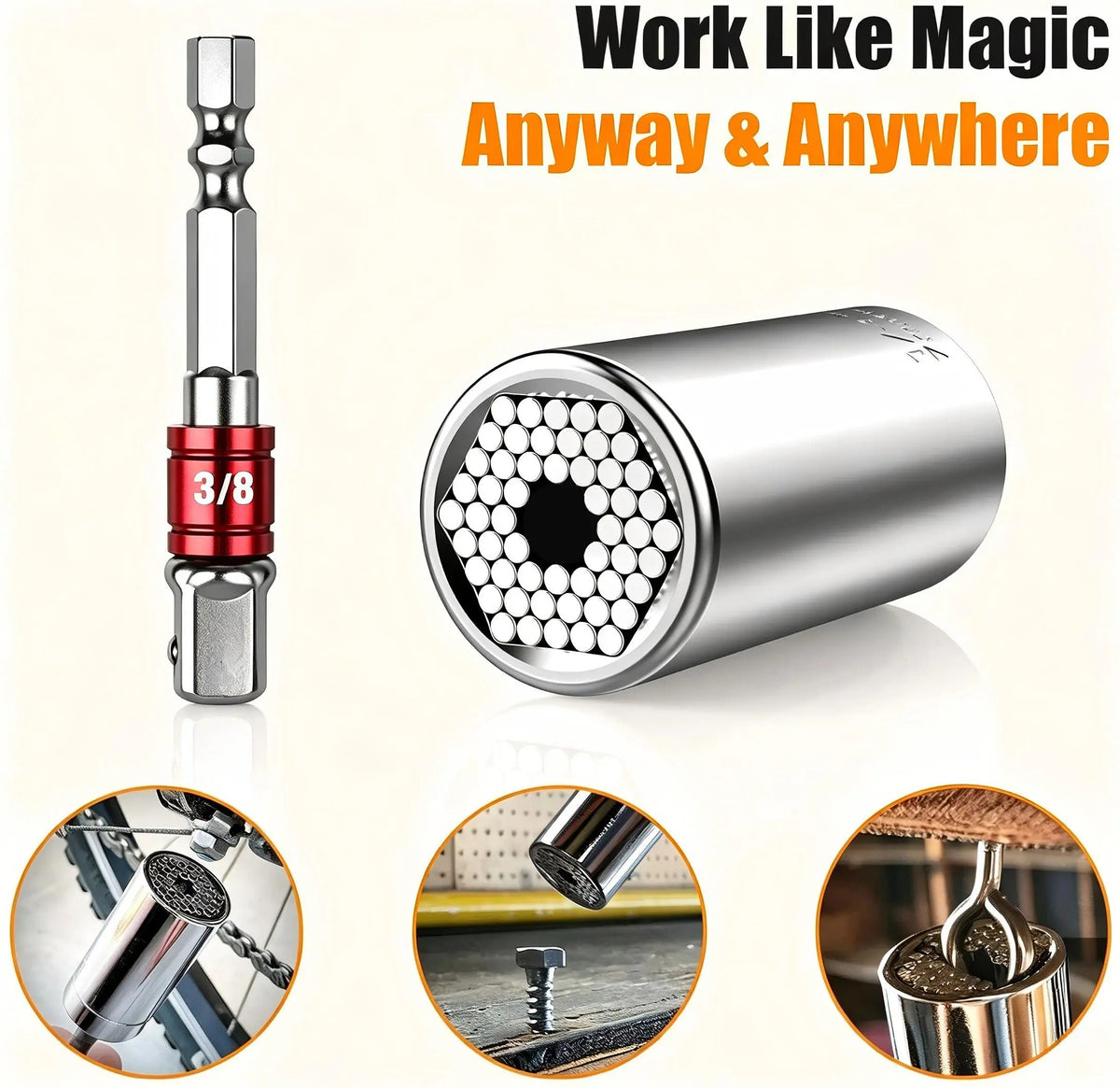 Universal Socket Tools Gifts for Men - Christmas Stocking Stuffers for Men Cool Stuff Ideas Gadgets Birthday Gifts for Him Dad Husband Women Grip Socket Set with Power Drill Adapter (7‑19mm)