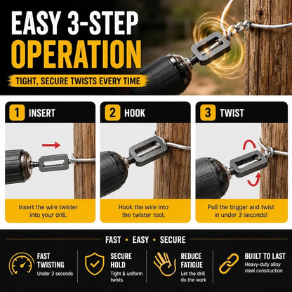 Heavy Duty Multifunctional Wire Twister-Knotter with Twist Sleeve, #9 & #11 Sizes, High-Hardness Steel Tool, Big-Diameter Fit, High Efficiency for General Bundling, Greenhouse Assembly