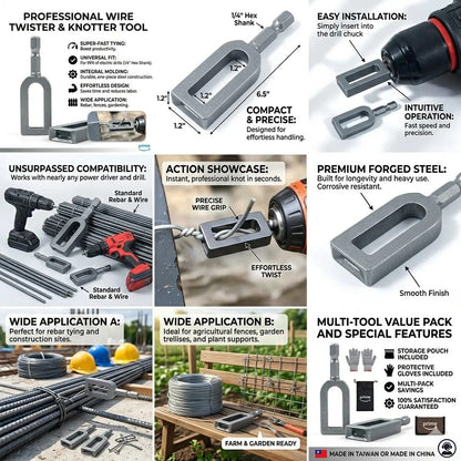 Heavy Duty Multifunctional Wire Twister-Knotter with Twist Sleeve, #9 & #11 Sizes, High-Hardness Steel Tool, Big-Diameter Fit, High Efficiency for General Bundling, Greenhouse Assembly