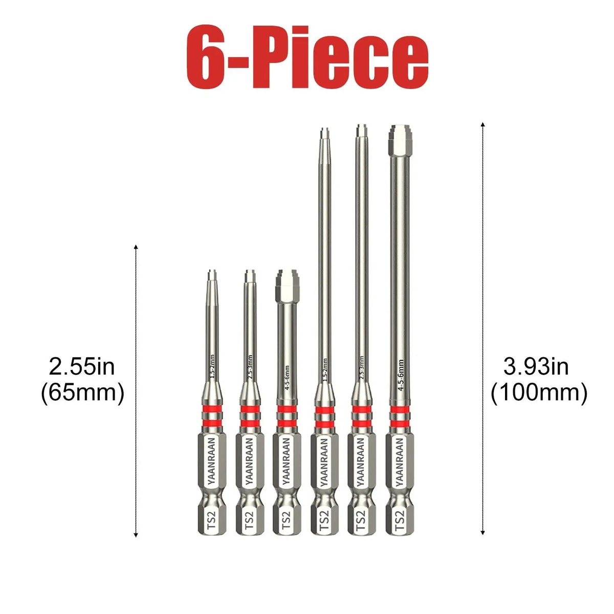 6-Piece Metal Hex Socket Screwdriver Bit Set - Hex Shanks, Pagoda Centering Internal Design, Magnetic Tips, 1.5mm-6mm Nut Tightening, Torque Boost, Compatible with Drills/Wrenches, for Hand Tools, Tools and Gadgets, Construction, Household Work