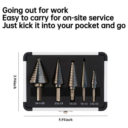 5PCS Titanium Step Drill Bit Set, High Speed Steel Cone Drill Bits 50 Sizes Multi-Hole Cutting Tool, Metal Hole Cutter for Iron Copper Wood Plastic Fiberglass, DIY Industrial Hand Tools, Perfect Father's Day Gift for Dad