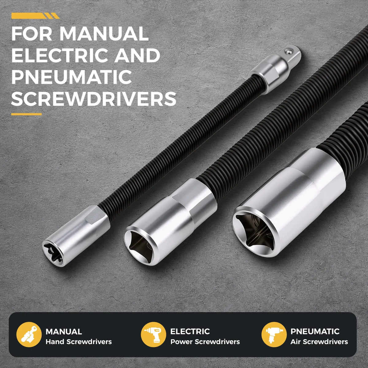 Flexible Socket Extension Bar Set 3-Piece 1/2" 3/8" 1/4" Shaft Drive 10" 8" 6"-Spring-Loaded Detent Balls to Prevent Slipping, fathersdaygift fathersdaygift