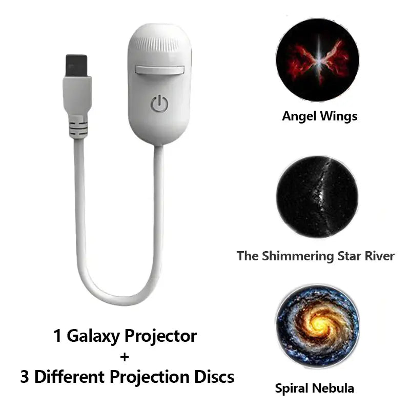 Proyector Galaxia 2 en 1 Proyector de Cielo Estrellado y Luz Nocturna USB Proyector de Galaxia Luz Nocturna para Decoración de Dormitorio, Pasillo y Techo (1 Luz + 3 Piezas)