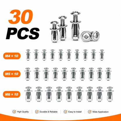 30Pcs/90Pcs Heavy-Duty Carbon Steel Button Rivet Locking Nuts Set - Durable, Rustproof, Bolt-Compatible Industrial & Furniture Hardware for Panel Fixing, Sheet Metal Repair (M4, M5, M6 Sizes)