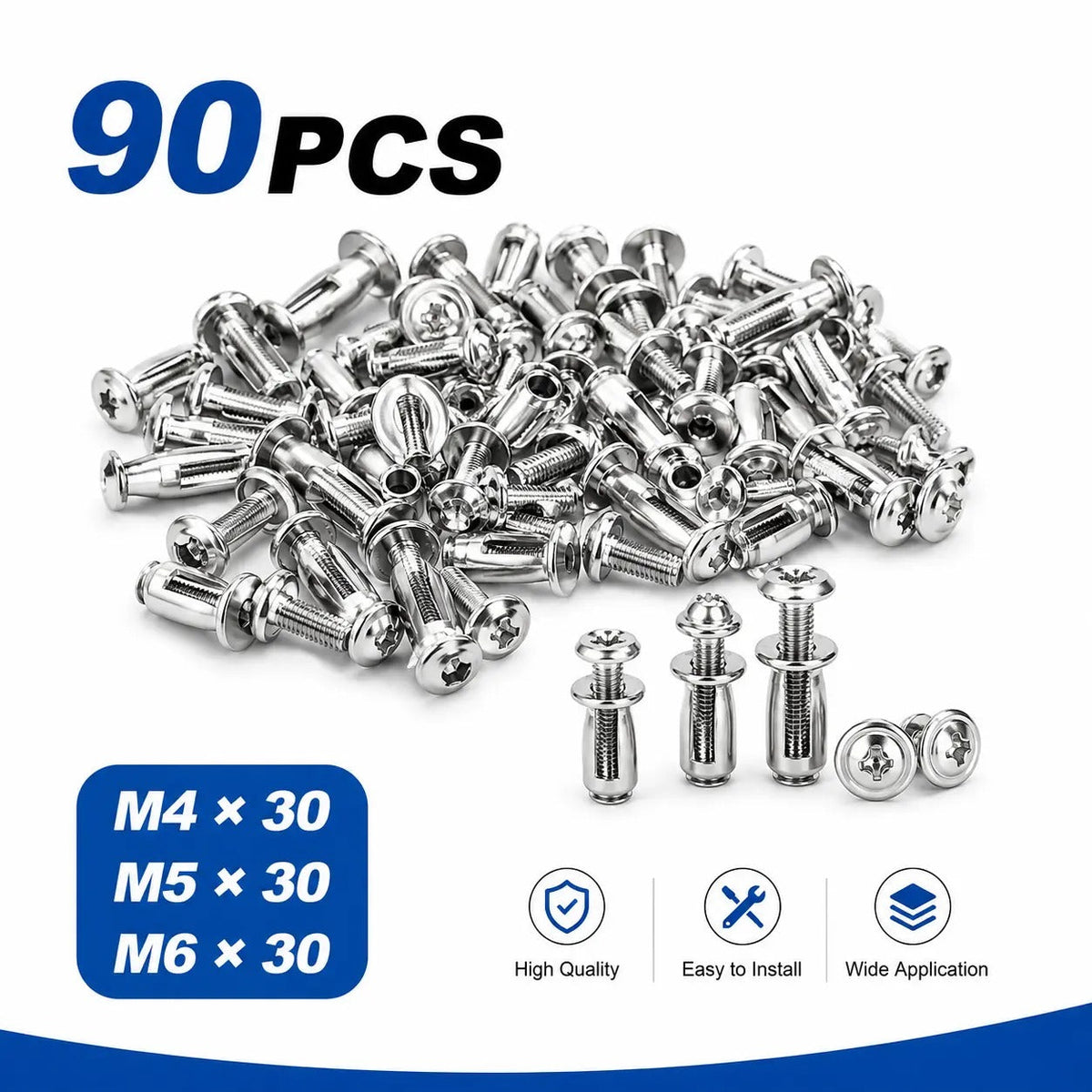 30Pcs/90Pcs Heavy-Duty Carbon Steel Button Rivet Locking Nuts Set - Durable, Rustproof, Bolt-Compatible Industrial & Furniture Hardware for Panel Fixing, Sheet Metal Repair (M4, M5, M6 Sizes)