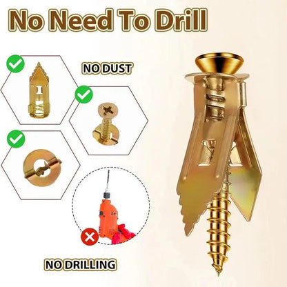 Self-Drilling Drywall Expansion Plug Anchors Kit (40PCS, 100PCS, 200PCS Options) – No Drill Needed, Strong Load-Bearing, Corrosion-Resistant, Easy to Hang for Home & Office, Includes Anchors, Screws, Adjustable Hooks & Bracket for Quick Install